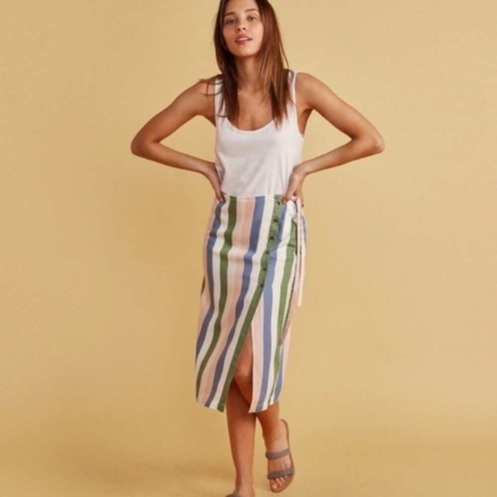 Marine Layer Striped Button Midi Skirt